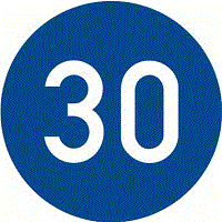 Vyberte dopravní značku "Nejnižší dovolená rychlost", která řidiči přikazuje, pokud to ostatní okolnosti provozu na pozemních komunikacích dovolují, jet nejméně rychlostí vyjádřenou na značce číslem v kilometrech za hodinu.